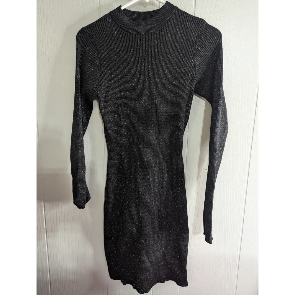 Charlotte russe M black sparkle long sleeve sweater tight fitting dress